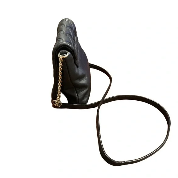 Kate Spade quilted front flap foldover flap w/chain, silver medallion closure B7